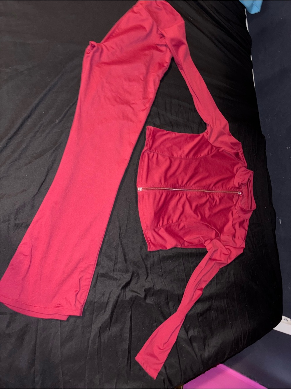 Girl's Magenta Zip-Front Crop Top & Flared Pants Set